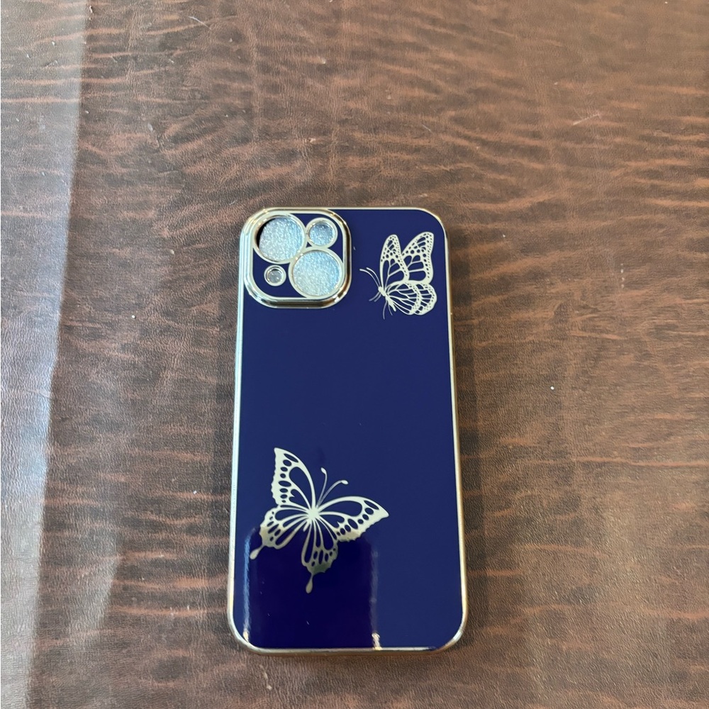 Chic Royal Purple with Gold Butterfly iPhone 15 Case - Picture 1 of 11